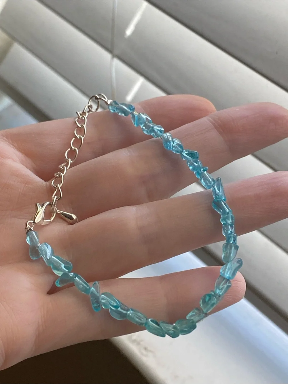 Natural Blue Apatite Chip - Adjustable Silver Bracelet